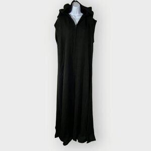 Long Heavy Hooded Zip Robe Cloak | Black Unisex | Gothic Witchy RenFaire